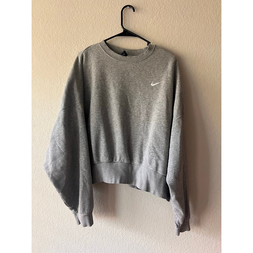Nike Sportswear Gray Cropped Slouchy Oversized Crewneck Sweatshirt - Picture 3 of 6